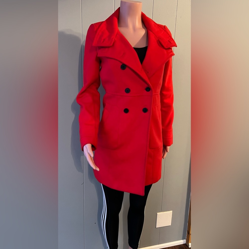 Zara Trafaluc red pea coat